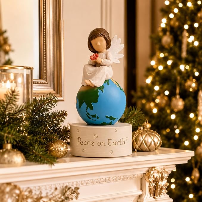 Angel of Peace Figurine Music Box,Handcrafted Resin Angel Statue with Dove & Flowers,Plays Amazing Grace Tune,Christian Religious Gift for Home Décor,Sympathy,Christmas & Memorial,for Women,Girls