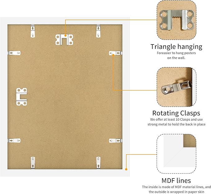11x14 Picture Frame 3 Pack - White Poster Frame Display Pictures 8x10 with Mat or 11 x 14 Without Mat for Wall Hanging Horizontal and Vertical