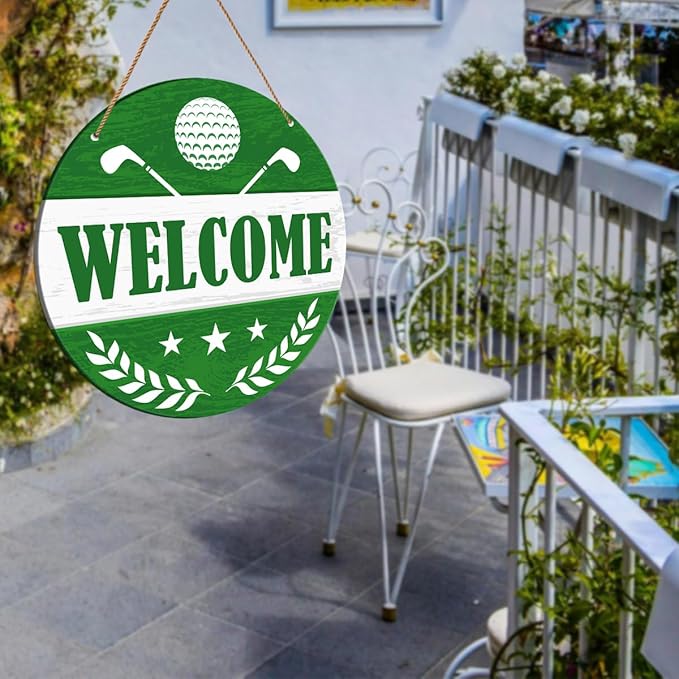 HSNBT Golf Ball Welcome Sign for Front Door, Golf Ball Welcome Sign Decor for Porch Yard Sport Wall Hanging Signs Decorations Gift for Golfer Golf Lover