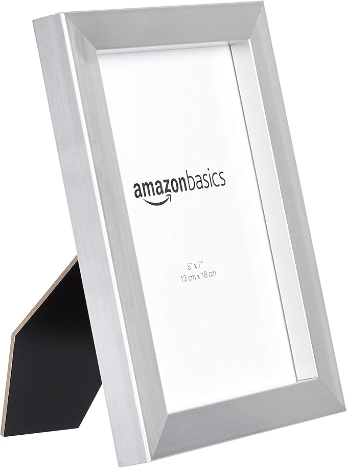 Amazon Basics Rectangular Photo Picture Frame, 5" x 7", Pack of 2, 8.31 x 6.30 inches, Nickel