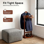 Suit Valet Stand, Freestanding Clothing Valet Stand with Drawer Top Tray, 10kg Load Capacity Wood Suit Rack, Mens Valet Stand with Base for Bedrooms, Living Rooms, Hallways, Foyers