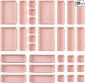 32 Pcs Desk Drawer Organizer Office Organization Tray Versatile Vanity Organizer with Nonslip Pads Makeup for Divider Drawer Storage Box Container for Kitchen Bedroom(Pink)
