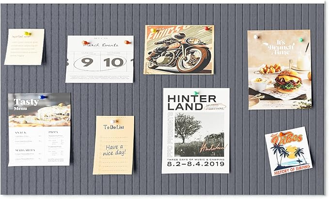 24 x 16 inches Bulletin Board, Decorative Felt Pin Board, 0.35“ Thick Foldable Photo Display Board with Self-Adhesive Tape, Vision Board for School Home Kitchen Office Walls - Dark Grey