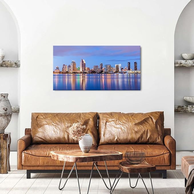 San Diego Skyline Wall Art Night View USA Cityscape Wall Decor Nature Sunset Picture California Landscape Canvas Prints Painting Poster Modern Artwork for Bedroom Living Room Home Decoration 20x40”