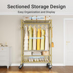 VIPEK R3 Heavy Duty Clothes Rack with Lockable Wheels, Rolling Portable Closet with Adjustable Shelves & Hanging Rod & Side Hooks, Compact Space-Saving Storage for Small Apartments/Dorms (Gold)
