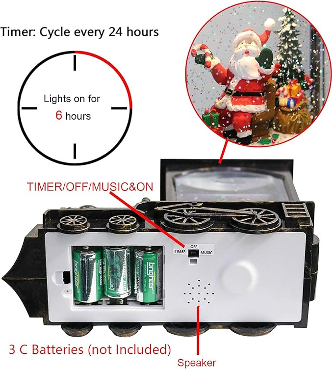 Christmas Musical Snow Globe Lantern Battery Operated with 6 Hour Timer, Santa Lighted Snow Globe Train Spinning Water Swirling Glitter Christmas Decoration Gifts(10.6 x 4.3 x 8.3 Inches)