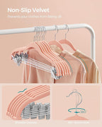 SONGMICS 30-Pack Pants Hangers, 16.7-Inch Long Velvet Hangers with Adjustable Clips, Heavy-Duty, Non-Slip Skirt Hangers, Space-Saving for Pants, Skirts, Coats, Dresses, Light Pink UCRF12PK30