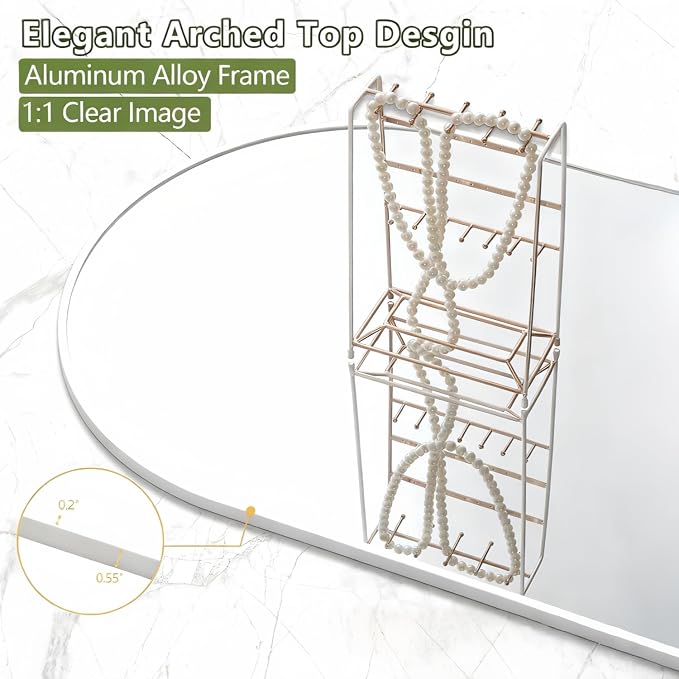 Dewfig Arched Full Length Mirror, 78"x38" Large Floor Mirror with Stand, Oversized Full Body Mirrors for Leaning or Hanging, Wall Mounted Mirrors for Bedroom, Living Room,Dressing Room, White