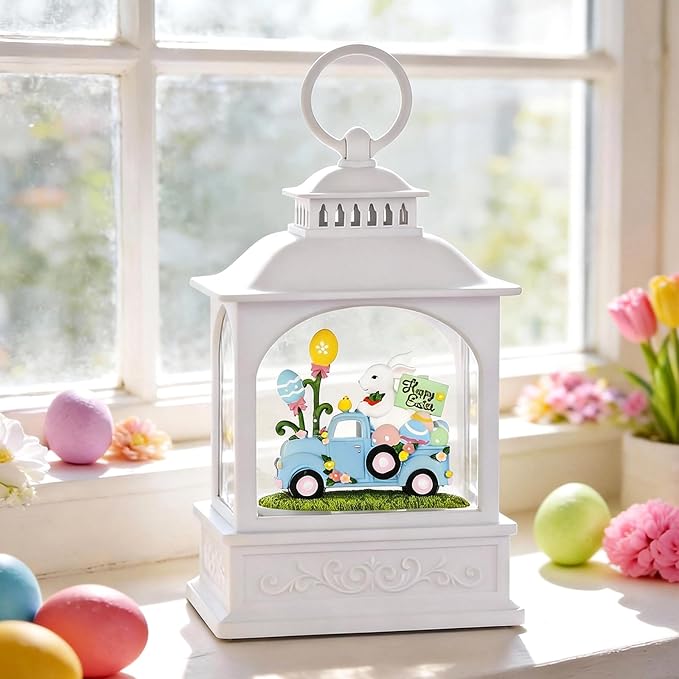 Easter Truck Snow Globe, 6H Timer Easter Snow Globe Glitter Bunny Spring Decor Easter Decorations (Bunny Truck)