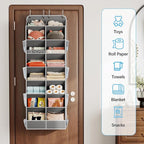 Yecaye 8 Tier Over the Door Shoe Organizer of Deep 16 Compartments, 50lbs Load Shoe Rack for Door in Oxford Holds 16-24 Pairs, Stain-Resistant Hanging Shoe Organizer for Closet, Grey