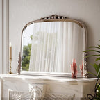 Wall Beaded Mirror, 36 x 27 Inch Round Top Right Angle Wall Mirror, Tempered Glass, Rust Resistant, Horizontally or Vertically Hanging, Silver