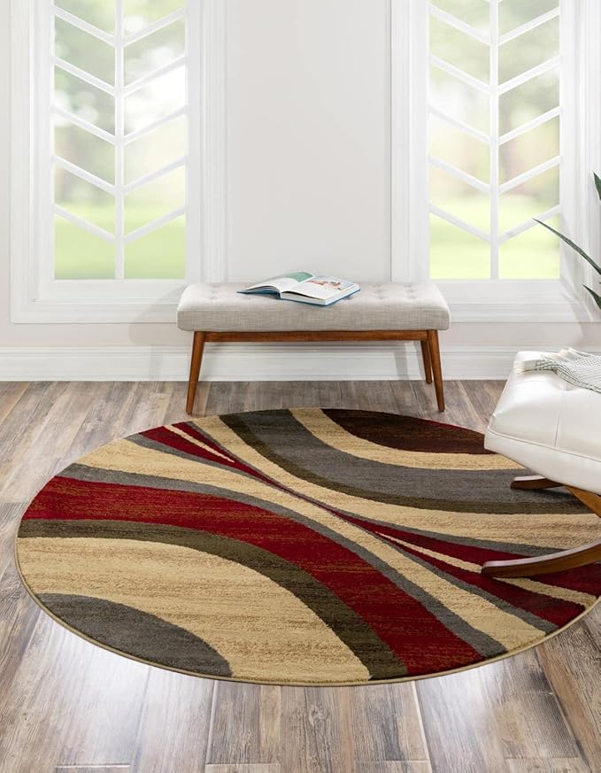 Unique Loom Barista Collection Area Rug - Ngada (6' 1" Round, Beige/Red)