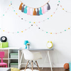 Syhood 3 Pcs Boho Tassel Garland Wall Hanging Decor 1 Boho Tassel Garland with Wood Beads and 2 Western Colorful Pom Pom Ball for Classroom Party Wedding Baby Shower Home Decorations(Simple Colors)