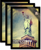 100% Solid Wood 10x12 Picture Frame Set of 3, Black Frame for 10 x 12 Inch Picture Poster Photo, Light Weight 10 by 12 HQ Matte Black Frame for Wall - 3 Pack/Black/10 x12