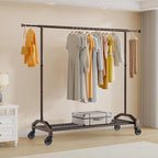 Heavy Duty Clothes Rack for Hanging Clothes Extendable Rolling Clothing Rack for Hanging Clothes 51 to 71" W x 16.53" D x 65" to 71" H 350lbs Snap Adjust Height Coat Rack