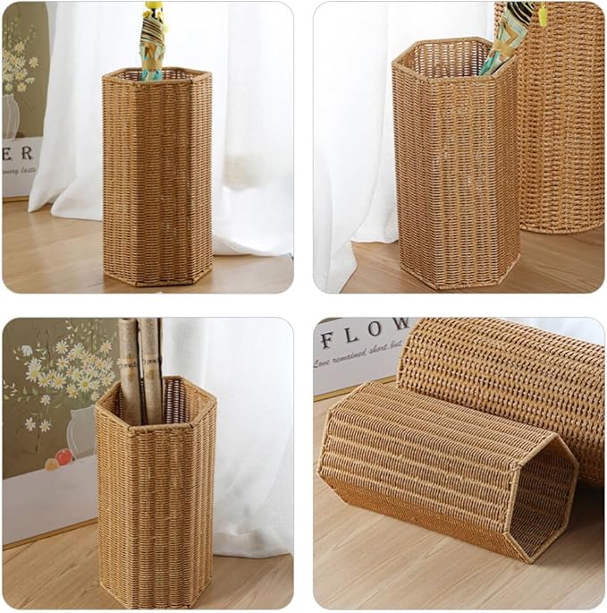 Alipis Woven Umbrella Stand for Entryway Freestanding Umbrella Holder Basket Storage Rack Tall Floor Woven Bucket Flower Vase for Canes Walking Sticks Organizer