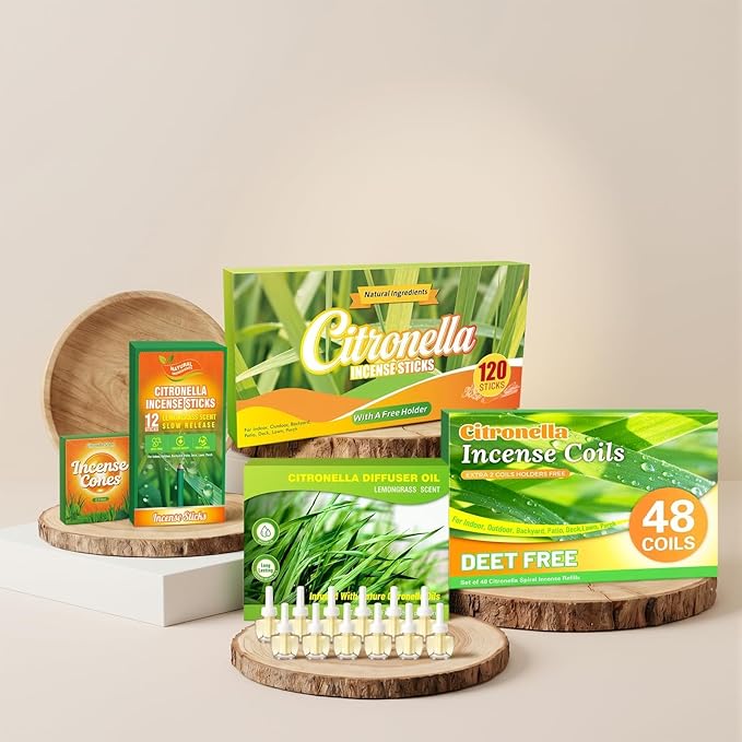 FIRIK Citronella Incense Sticks Outdoor, 120 PCS Lemongrass Incense Sticks with Wooden Holder for Home Pool Side Garden, Patio, Camping Trips, Porches, Courtyards, Farm, Backyard
