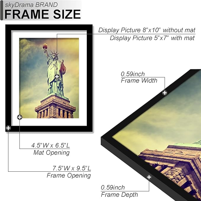 100% Solid Wood 8x10 Picture Frame Set of 8, Black Frame Display Photo 5x7 with Mat or 8 x 10 without Mat, 8 by 10 HQ Matte Black Frame for Wall - 8 Pack/Black/8"x10"