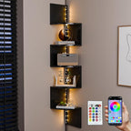 HAAYOT Corner Shelf Wall Mounted: 5-Tier Floating Shelves with Lights for Living Room, Bedroom, Home Office, Black
