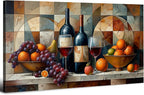 AIYISU Abstract Kitchen Wall Art Geometric Wall Decor Red Wine Glass Fruits Canvas Prints Pictures Rustic Farmhouse Still Life Painting Wine Bar Art for Dining Room Restaurant Home Decorations 24x48
