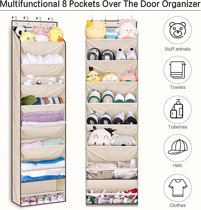 KEETDY Over The Door Shoe Organizer Fit 20 Pairs Sneakers Large Hanging Shoe Organizer for Closet Door Storage Boots, Beige