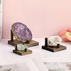 Hipiwe Rock Display Stand Three Peg Easel Holder with Square Base Walnut Display Stand for Geodes Mineral Agate Collectibles, 3.3" L x 3.3" W x 2.1" H