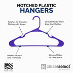 Plastic Hangers 50 Pack - Space Saving Clothes Hangers, Made in USA, Durable & Strong Plastic Shirt & Coat Hanger with Notches & Shoulder Grooves, Non-Slip Clothing Hangers | Dark Grape