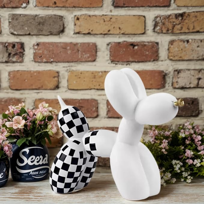Resin Balloon Dog Sculpture - Collectible Figurines Decor for Home | Office Desktop Resin Decors Balloon Dog Decor (White Grid)
