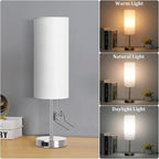 Dott Arts 18" Table Lamp for Bedroom, 3-Color Bedside Lamps with Pull Chain, Bedroom Table Lamps for Nightstand,AC Outlet Small Lamp for Living Room, Bulb Included Nickle