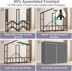 95% Assembled 96" L Heavy Duty Wardrobe Closet, Premium Extra Large Strong Heavy Duty Clothes Rack with Cover,Portable Foldable Freestanding Garment Rack for Hanging Clothes, Black