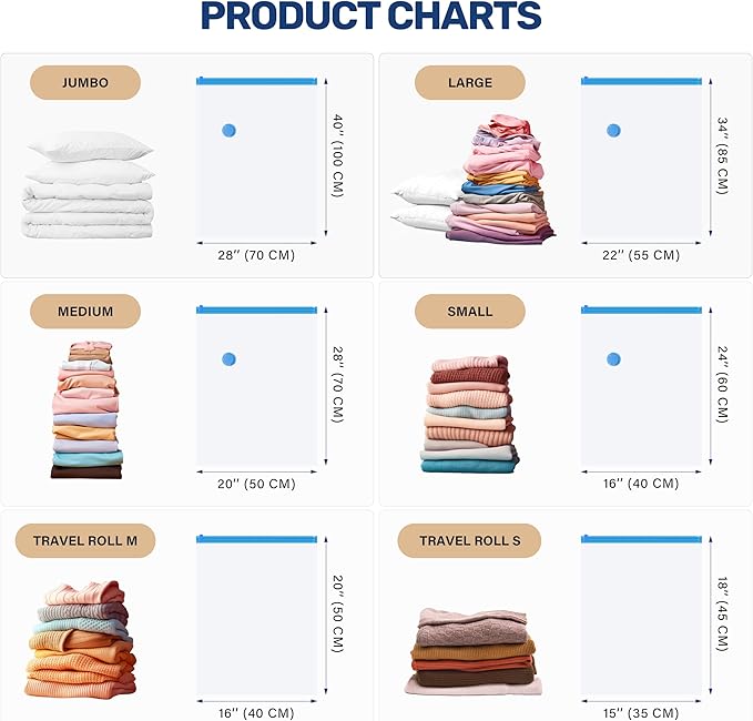 Simple Deluxe 8 Jumbo Space Saver Bags, Vacuum Storage Bags, Vacuum Seal Bags with Hand Pump for Comforters, Blankets, Bedding, Pillows and Clothes