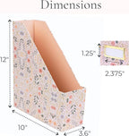 BLU MONACO | Cardboard Magazine File Holder Set of 4 | Standing File Holder with Floral Boho Design | Foldable Cardboard Bins for Shelves Desk Office Storage