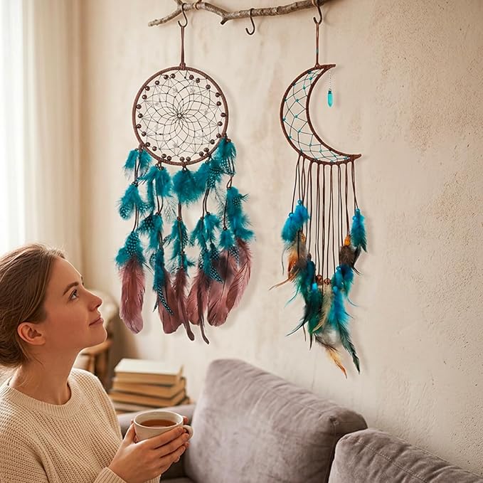 2 Pack Dream Catchers Kit, Dream Catcher for Everyone Iron Dream Catcher Kit, Handcrafted Home Decor, Bedroom Wall Hanging, Cultural Room Accent