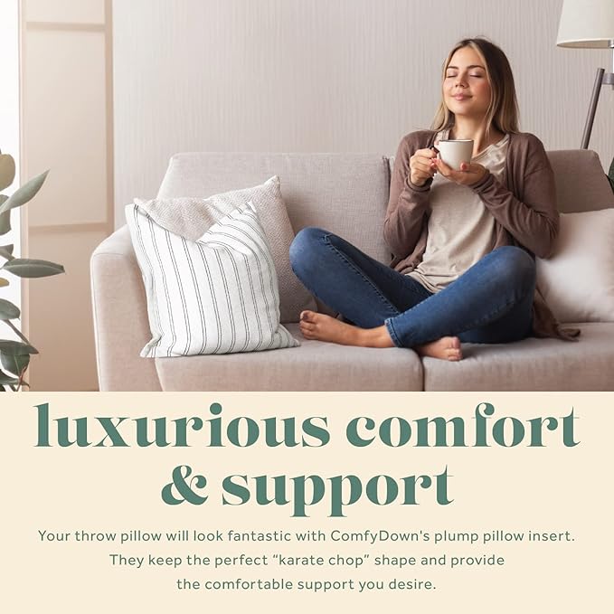 ComfyDown Set of 2 14x22 Decorative Throw Pillow Insert, Down and Feathers Fill, 100% Cotton Cover 233 Thread Count, Rectangle Pillow Insert - Made in USA