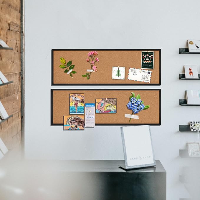 TORASO Cork Board Bulletin Board, Corkboard for Walls with Black Frame, Large Wall Mounted Cork Board with Installation Kit,11.8" x 35.4" Pin Tackboard for Home,Office, School (RMB-BK-3090)