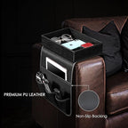 SITHON Sofa Remote Control Holder with Detachable Tray - [Non Slip] PU Leather Chair Couch Armrest Organizer Caddy with 5 Pockets for Magazines Phone iPad TV Remote Game Controller Eyeglasses (*Black)