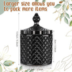 Aoriher 4 Pcs Crystal Glass Candy Jar Set with Lids Home Decorative Storage Jars for Apothecary, Bathroom, Kitchen, and Pantry, Ideal for Cotton Swabs and Jewelry(Large,Black)