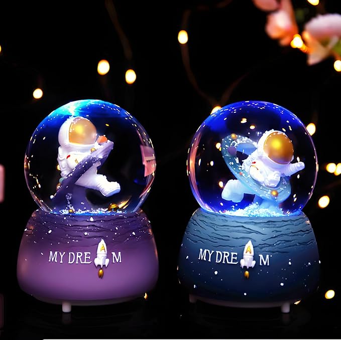 Snow Globe, Snowglobe for Kids Outer Space Water Snow Globes LED Light Change Music Box Home Christmas Decor for Kids, Decorations for Christmas & Birthday(A)
