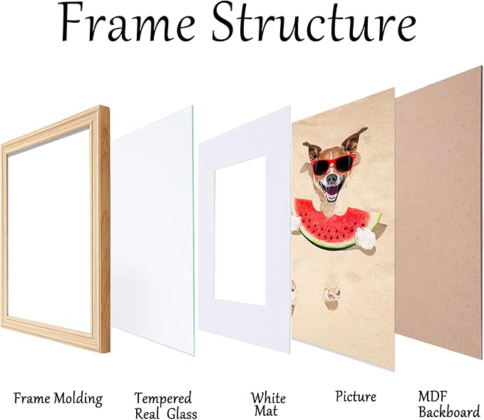 TKYGU12x16 Picture Frame,Poster frame for Wall, 12 By 16 Wooden Photo Frame with Real Glass,Display Pictures 8.5x11 with Mat or 12 x 16 Without,Art Collage Gallery Perfect for Home Gifts