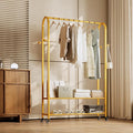 Sturdy Heavy Duty Clothes Rack With Wheels,Modern Clothing Rack With Shelves & hooks, Garment Racks for Hanging Clothes,Closet Rack for Bedroom,49.21in Wide,Clothes Storage and Display (gold)