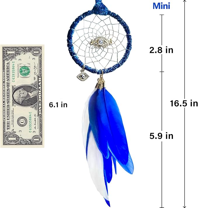Mini Dream Catchers - Evils Eye with Goose Feather, Bluish Violet Flannel, Handmade Small Dreamcatcher for Bedroom, A Dream Catcher for Girls and Boys, Wall Decor