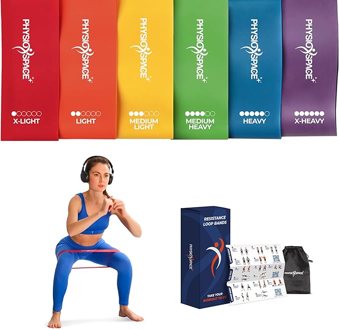 6 - Level Mini Resistance Loop Bands for Glutes, Legs & Core Workouts. PT-Inspired for Physical Therapy, Recovery, Mobility & Home Fitness. Natural Latex with Guide. Resistance Bands Loop Set