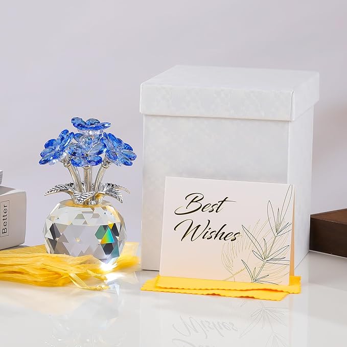 Arikyrist Crystal Forget-Me-Not Bouquet Figurines Gifts for Her Blue Flowers Decoration for Living Room Romantic Presents for Women Mom Friends Birthday Anniversary