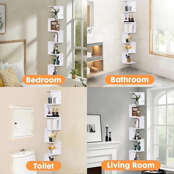 ShellKingdom Corner Shelf Wall Mount, 7 Tier Corner Bookshelf, Floating Display Shelves for Home, Living Room, Bedroom, Office, Bathroom, Small Spaces Decorations