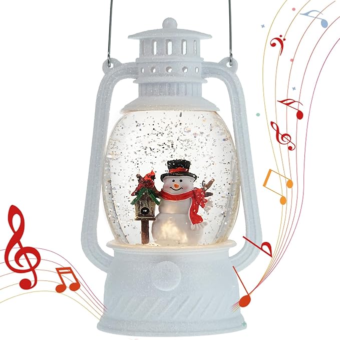 Christmas Snow Globes Snowman Decor, Musical Glitter Globe Light Up 6H Timer Cardinal Mailbox Village Snowman Snow Globe Christmas Decorations