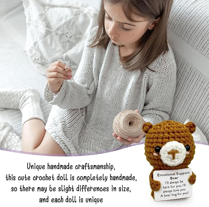 Gifts for Him Her Boyfriend Girlfriend, Handmade Crochet Bear Present, Positive Crochet Animals Bear with Messages, Handmade Bear Small Stuff Things