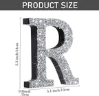 Qunclay 5.7" Silver Crystal Diamond Bling Letters Crushed Diamond Decoration Wooden Glitter Letter with Screw and Hooks Rhinestone Gift for Wedding Y2k Mcbling Bedroom Wall Decor (Letter R)