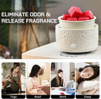 Ceramic Wax Melt Warmer with Timer & Silicone Liner, 3-in-1 Electric Scented Wax Burner for Home Aromatherapy, Fast Melting Fragrance Warmer for Essential Oils & Jar Candles Flame for Women