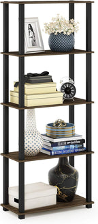 Furinno TURN-S-TUBE Book Shelf, 5-Tier Toolless Storage Shelves with Square Tubes, Shelving Unit for Organization and Storage for Living Room, Home Office, Columbia Walnut