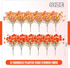 Fake Flowers Artificial for Outdoor Decoration Autumn Silk Flower UV Resistant, 12 Bundles Faux Morning Glory with Eucalyptus Greenery for Indoor Garden Planters Patio Window Home Decor, Mix